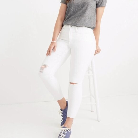MADEWELL 9' High Rise White Jeans Distressed Knees US 28 - Picture 1 of 8